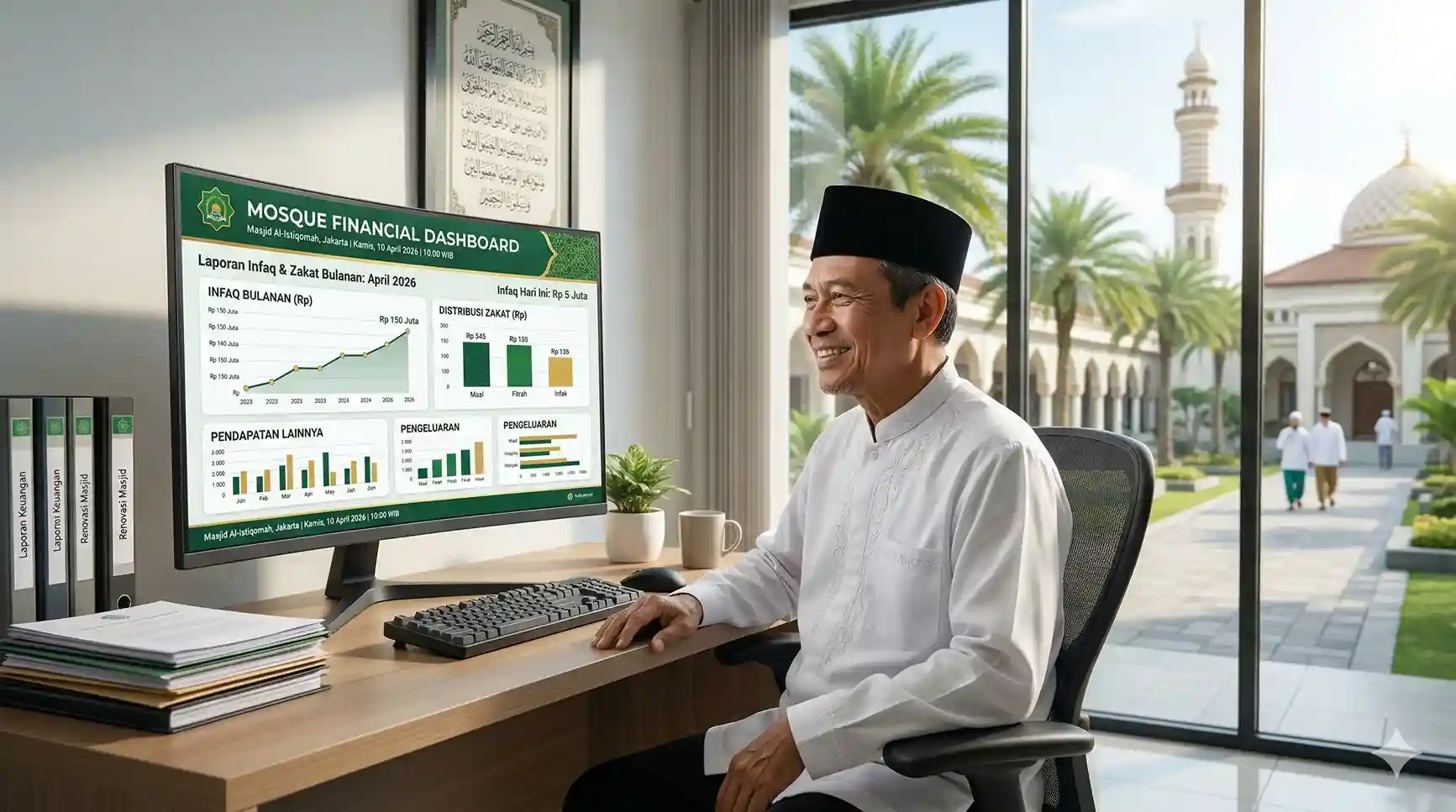 Tampilan dashboard vendor aplikasi keuangan masjid Bangil untuk pantauan kas infaq