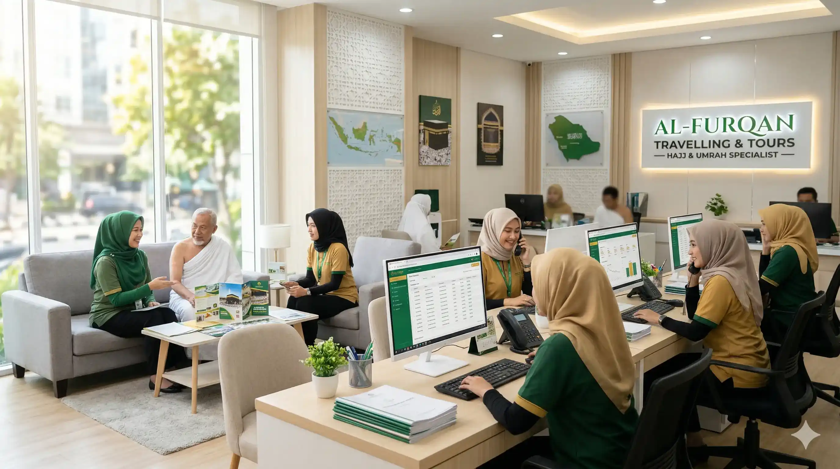 Suasana pelayanan di kantor agen biro perjalanan haji dan umrah Sidoarjo