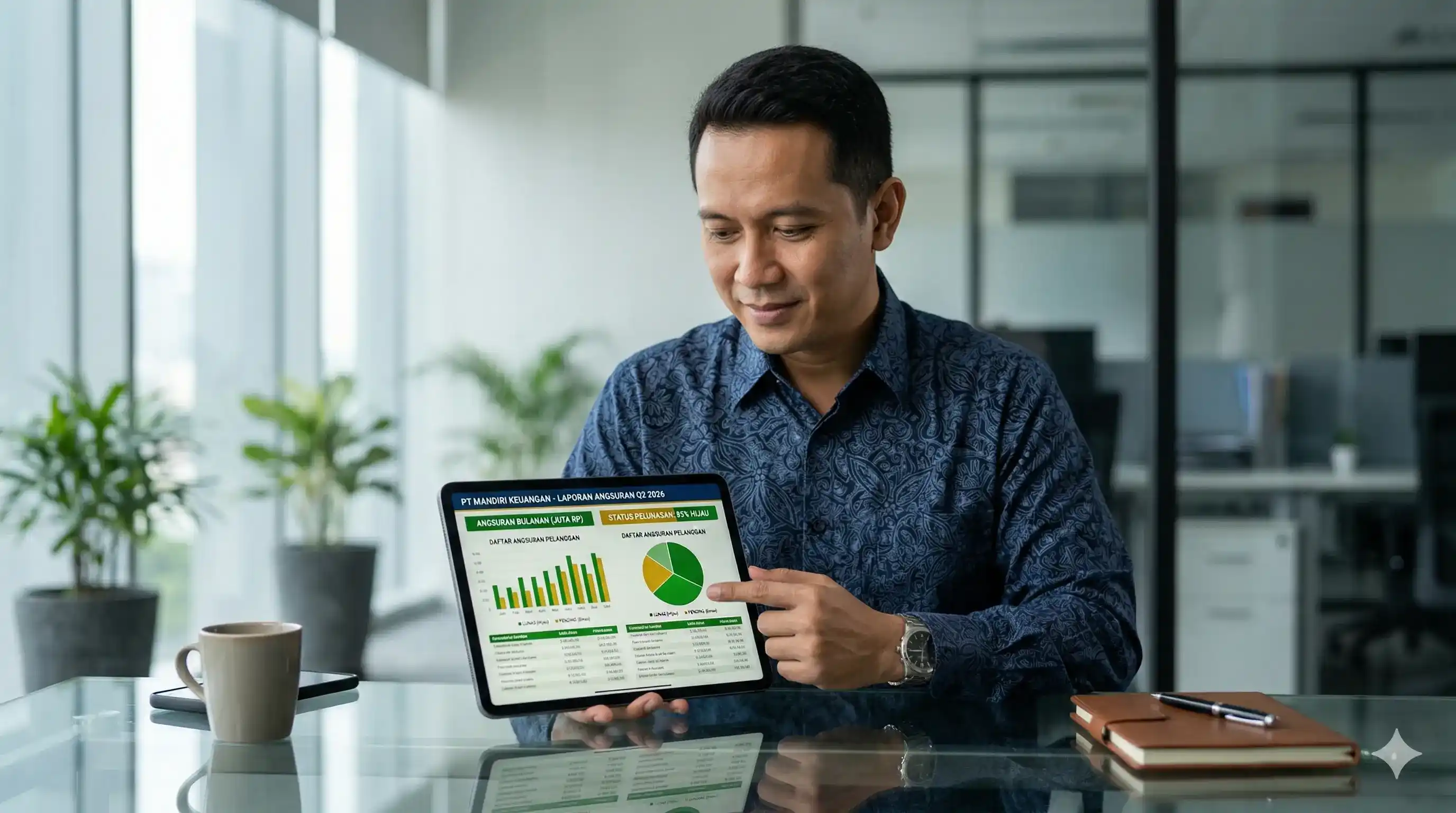 Laporan riwayat pembayaran cicilan tabungan umrah di layar tablet